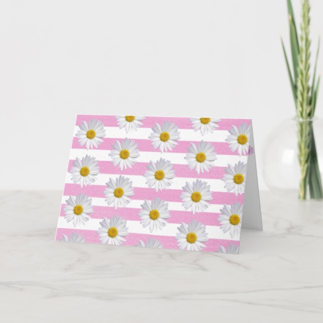 Carte anniversaire marguerites blanches sur bande rose (Devant)