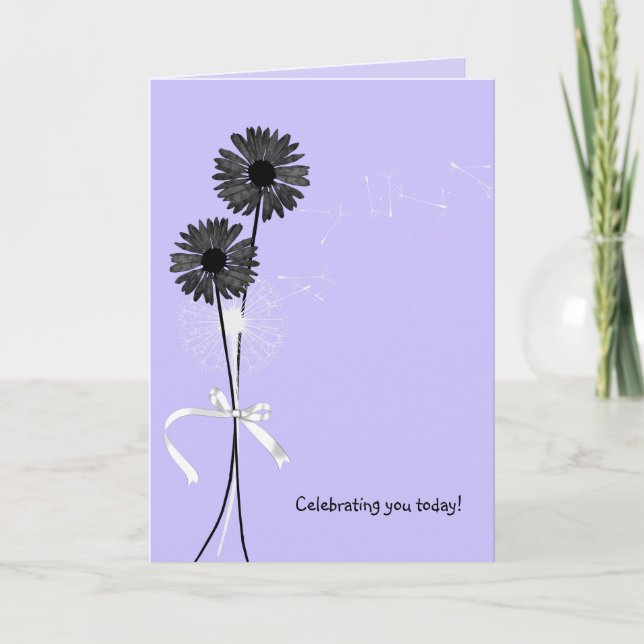 Carte anniversaire marguerites noires et pissenlit sur v (Devant)