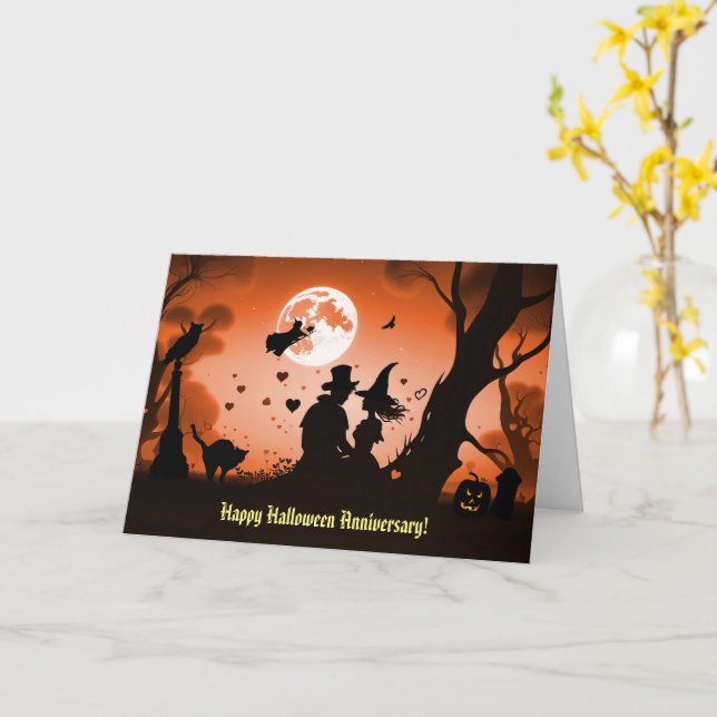 Carte Anniversaire Mariage d'Halloween mignon couple (Fleur jaune)