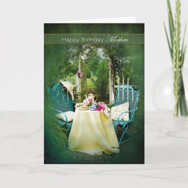 CARTE ANNIVERSAIRE - MÈRE - JARDIN ANGLAIS DE COTTAGE (Devant)