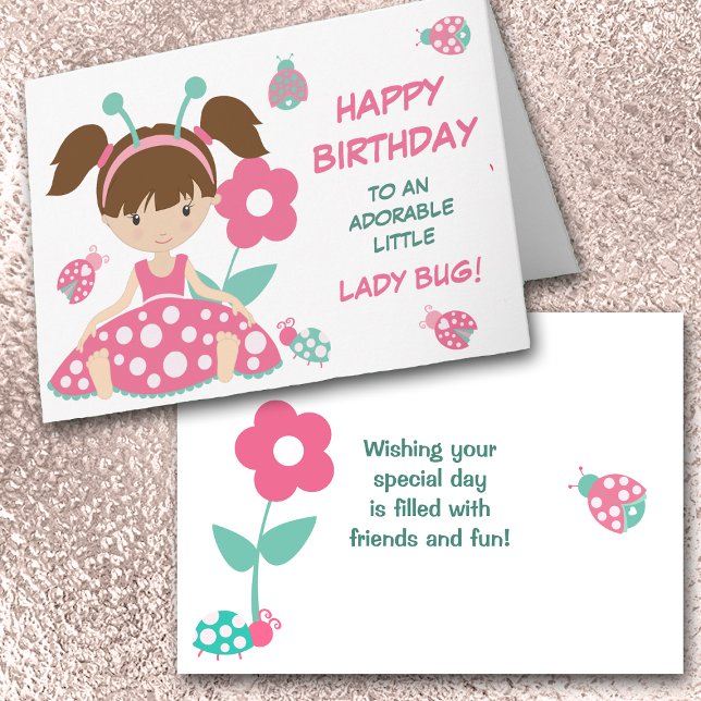 Carte Anniversaire mignon de fille de coccinelle (Créateur téléchargé)