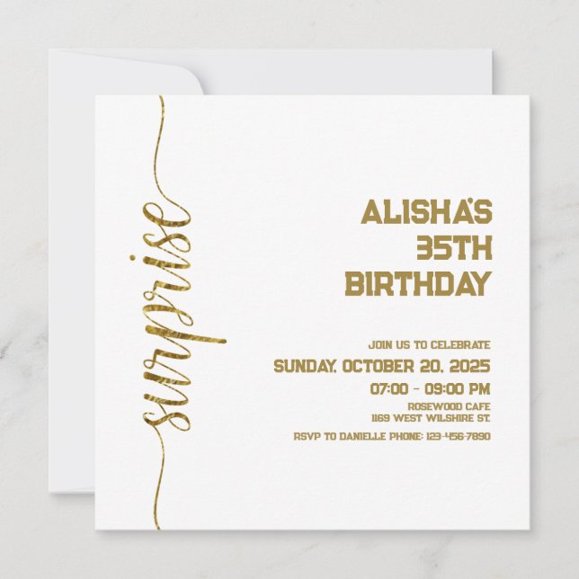 Carte Anniversaire minimaliste Gold surprise (Devant)