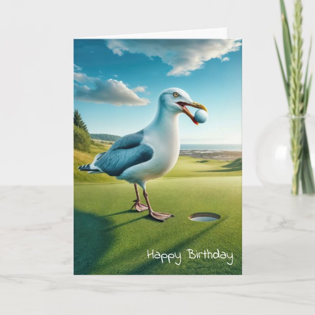 Carte Anniversaire Mouette avec balle de golf pour golfe (Devant)