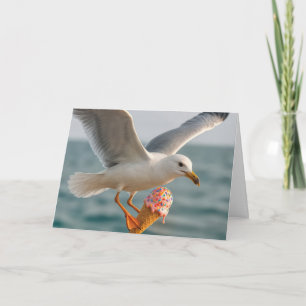Carte Anniversaire Mouette mangeant un cône de crème gla