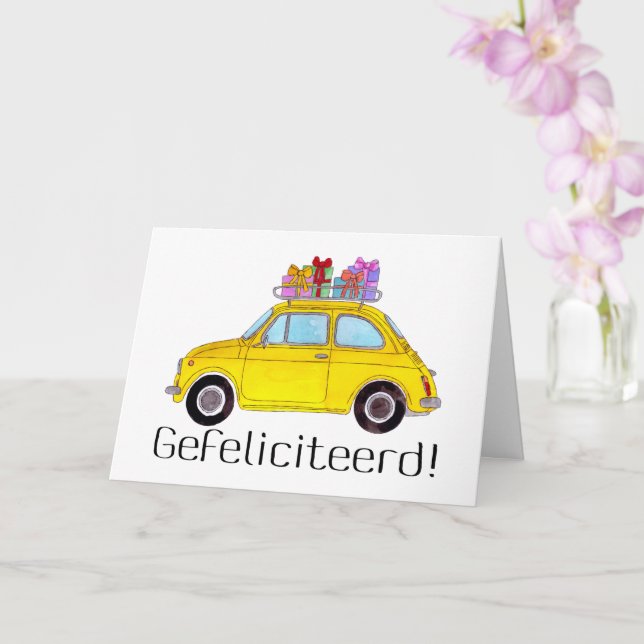 Carte Anniversaire néerlandais Retro Fiat 500 (Orchidée)