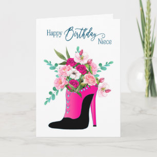 Carte Anniversaire Nièce Belle Fleurs Haut talon Chaussu