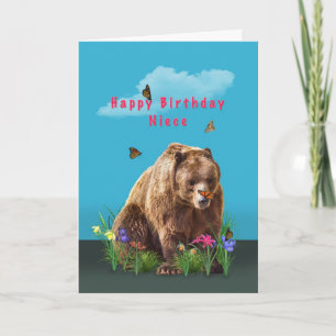 Carte Anniversaire, nièce, ours et papillons