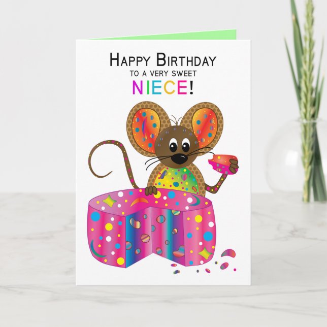 Carte Anniversaire, Nièce, Souris, Collection Kaléidosco (Devant)