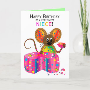 Carte Anniversaire, Nièce, Souris, Collection Kaleidosco