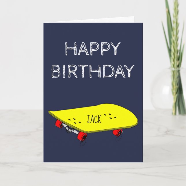 Carte Anniversaire nom personnalisable Cool skateboard j (Devant)