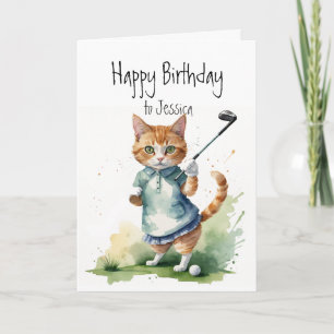 Carte Anniversaire Nom personnalisé Chat Golf