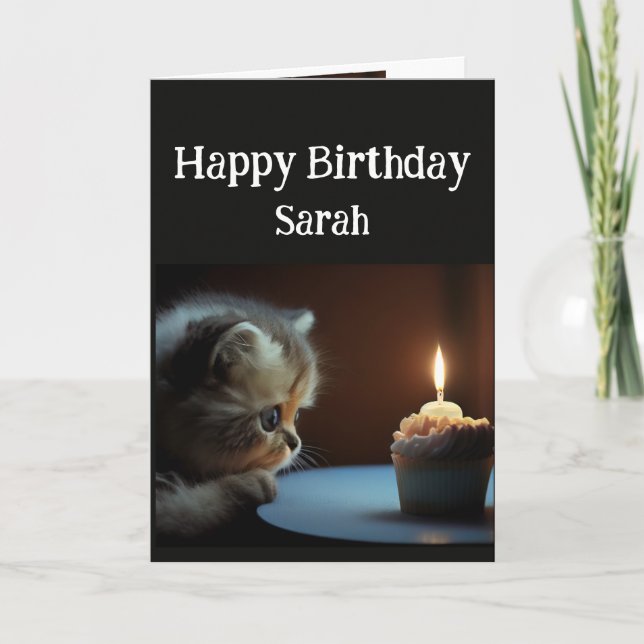 Carte Anniversaire Nom personnalisé Cute Kitten Cupcake (Devant)