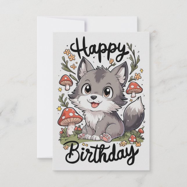 Carte Anniversaire numérique du petit loup enchanté (Devant)
