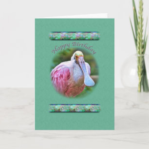 Carte Anniversaire, oiseau de spatule rose