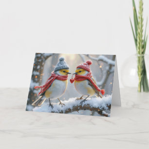 Carte Anniversaire Oiseaux D'Hiver Avec Coeur Rouge