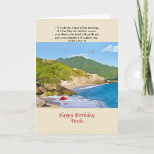 Carte Anniversaire, Oncle, Plage, Collines, Oiseaux, Océ
