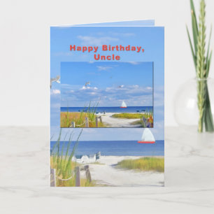Carte Anniversaire, Oncle, Plage et Vue Océanique