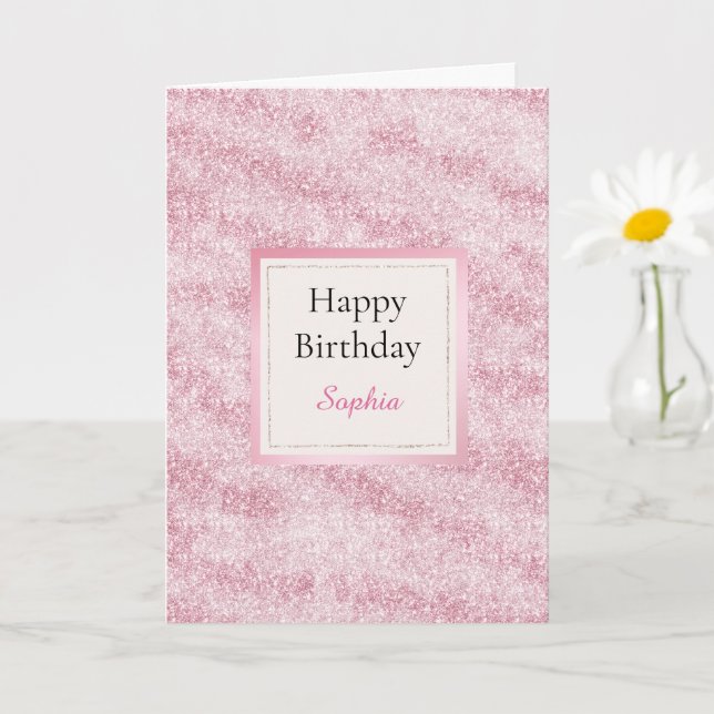 Carte Anniversaire Pailleté Rose Clair (Petite plante)