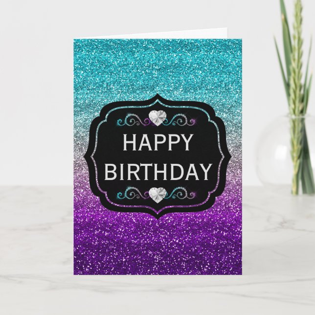 Carte Anniversaire Paillettes Dégradé Bleu et Violet Bri (Devant)
