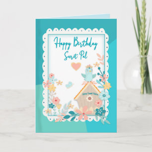 Carte Anniversaire, Pal Secret, Aquarelle Oiseaux & Fleu