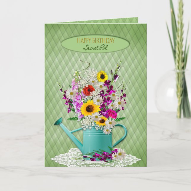 Carte Anniversaire, Pal Secret, Canne à Eau et Fleurs (Devant)