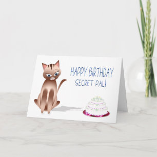 Carte ANNIVERSAIRE - Pal Secret - Chat Kitty - Gâteau