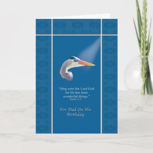 Carte Anniversaire, papa, oiseau de héron de bleu (Devant)