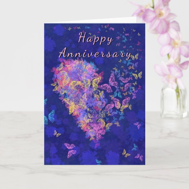 Carte Anniversaire Papillon Coeur amour (Orchidée)