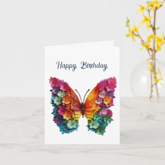 Carte anniversaire Papillon Fleurs ailes