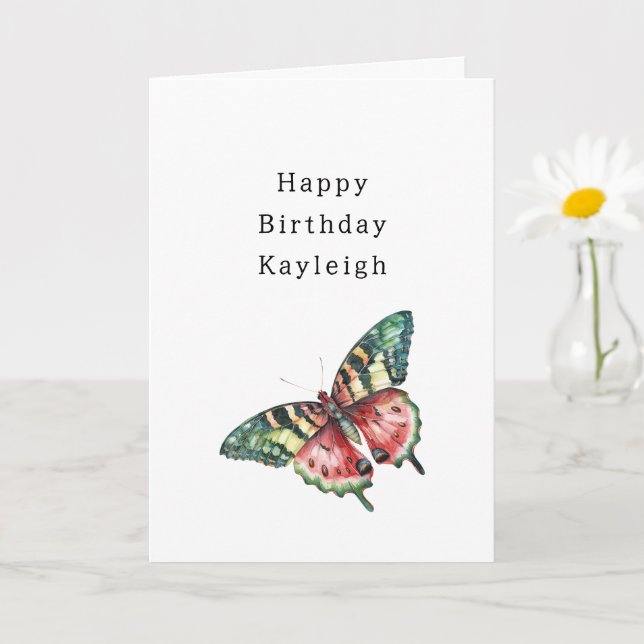 Carte Anniversaire Papillon Pastèque Rouge Vert (Petite plante)