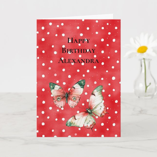 Carte Anniversaire Papillons Rouges Blancs Points Papill (Petite plante)
