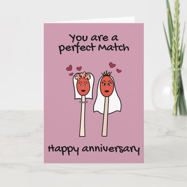 Carte Anniversaire Parfait Match Mme & Mme LGBTQ Pun Car (Devant)