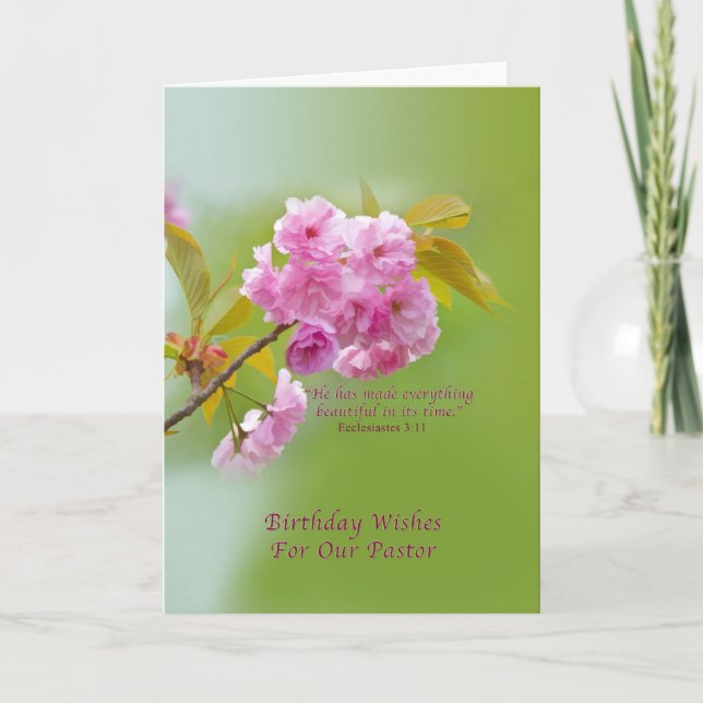 Carte Anniversaire, pasteur, fleurs de cerisier, (Devant)
