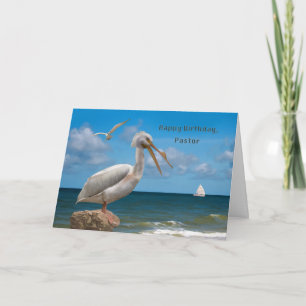 Carte Anniversaire, Pasteur, Pélican blanc sur un rocher