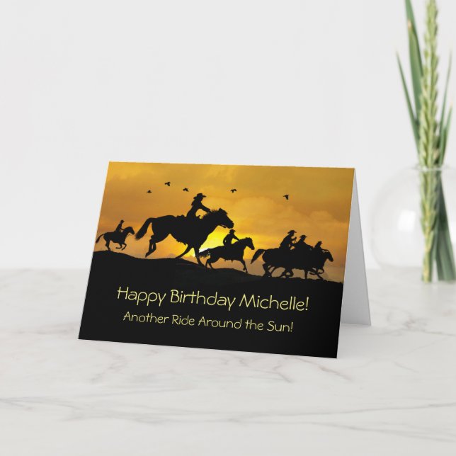 Carte Anniversaire Pays Occidental Cowboy et Cowgirl Nom (Devant)