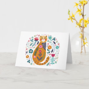 Carte Anniversaire Penser de vous Bonjour Chat Folk Art
