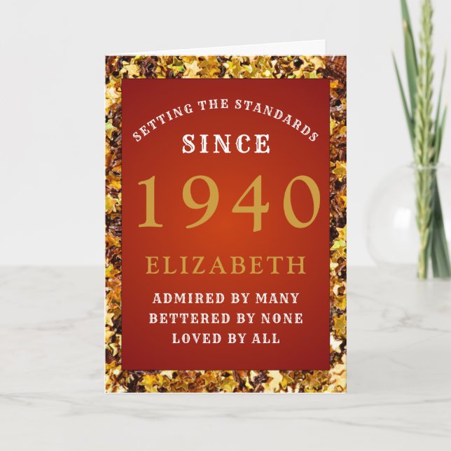 Carte Anniversaire personnalisé 1940 Nom Red Gold Partie (Devant)