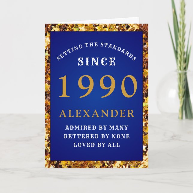 Carte Anniversaire personnalisé 1990 Normes Blue Gold (Devant)