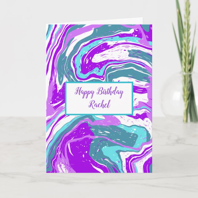Carte Anniversaire personnalisé de marbre Turquoise et v (Devant)