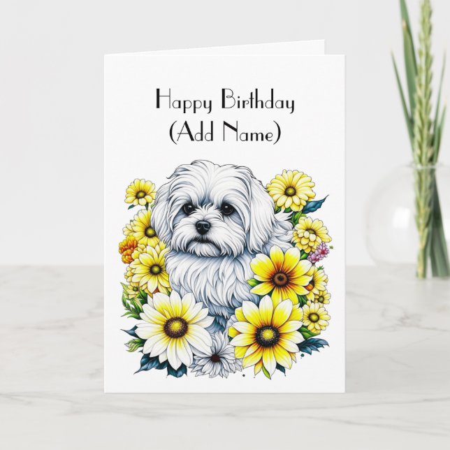 Carte Anniversaire personnalisé de mignonne maltais (Devant)