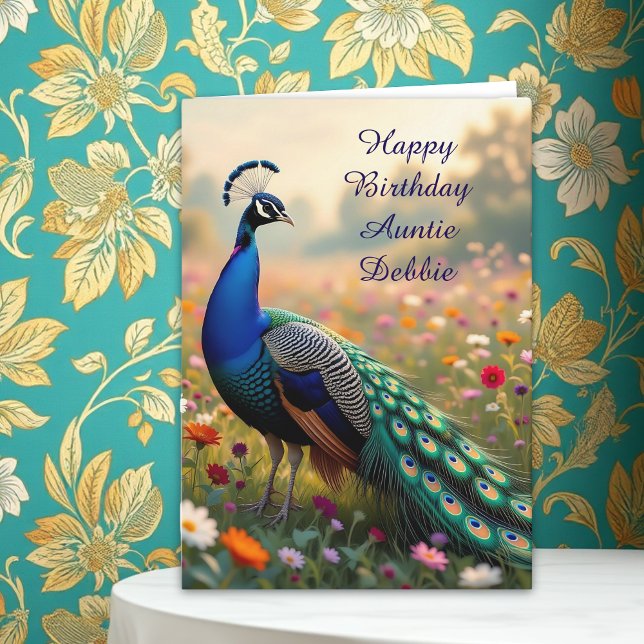 Carte Anniversaire Personnalisé de Tante Paon Coloré (Créateur téléchargé)