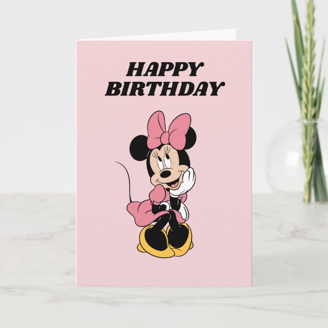 Carte Anniversaire personnalisé fille Minnie Mouse rose (Devant)