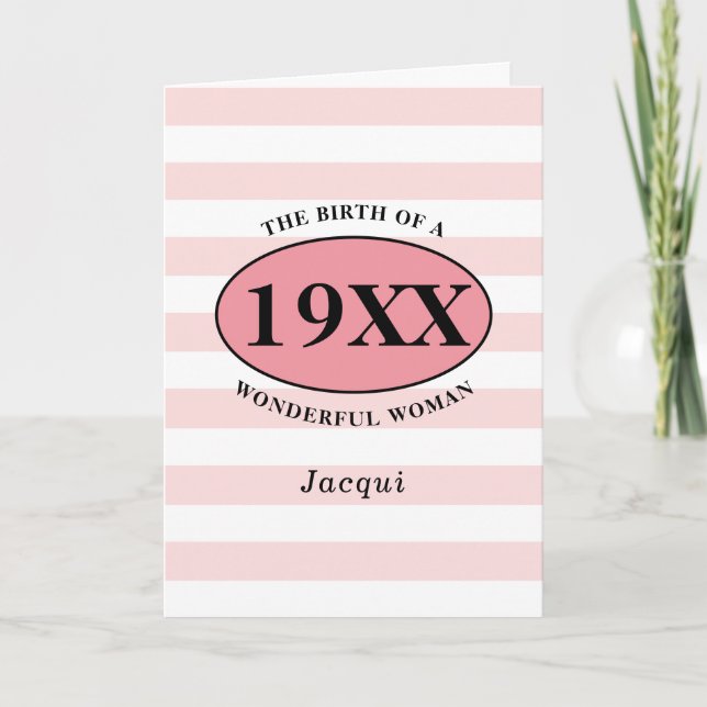 Carte Anniversaire Personnalisé Joli Rose Girly rayé (Devant)