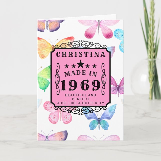 Carte Anniversaire personnalisé Monogramme de papillons  (Devant)