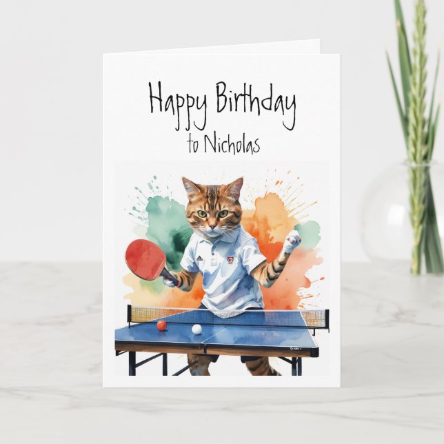 Carte Anniversaire Personnalisé Nom Chat Jouer Table Ten (Devant)