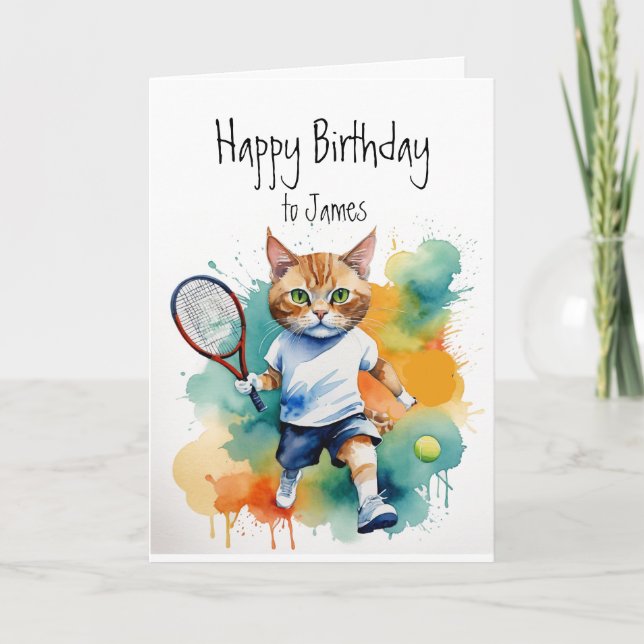 Carte Anniversaire Personnalisé Nom Fun Cute Chat jouant (Devant)