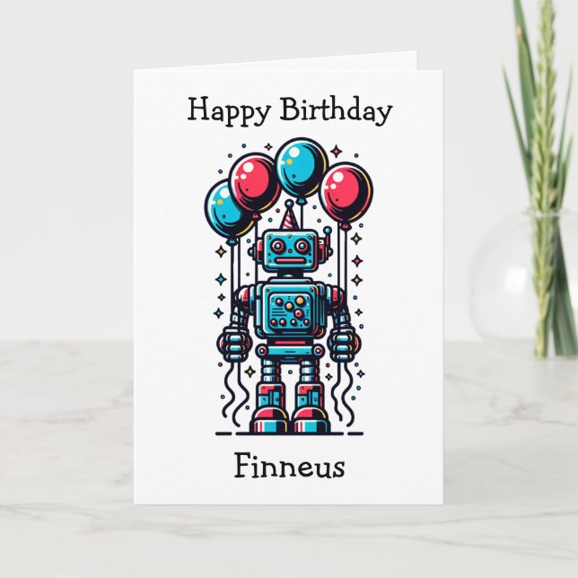 Carte Anniversaire personnalisé sur le thème des robots (Devant)