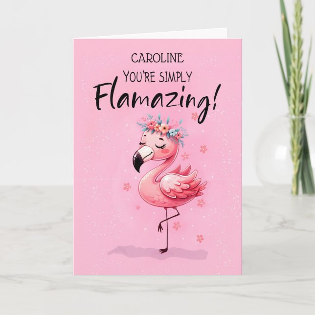 Carte Anniversaire Personnaliser avec Flamant rose Fabri (Devant)
