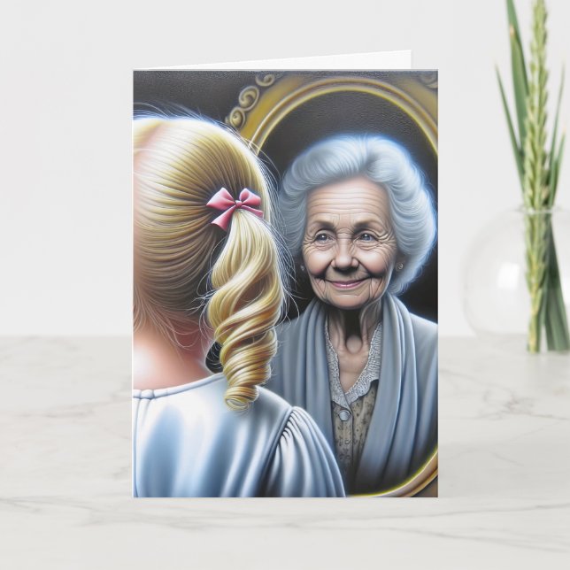 Carte Anniversaire Petite fille et Vielle-Dame (Devant)