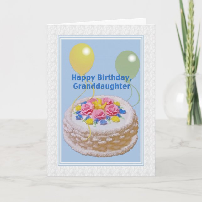 Carte Anniversaire, petite-fille, gâteau et ballons (Devant)